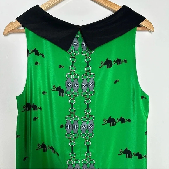 Tibi Rhino Print Green 100% Silk Sleeveless Dress Size 10 - Picture 8 of 9